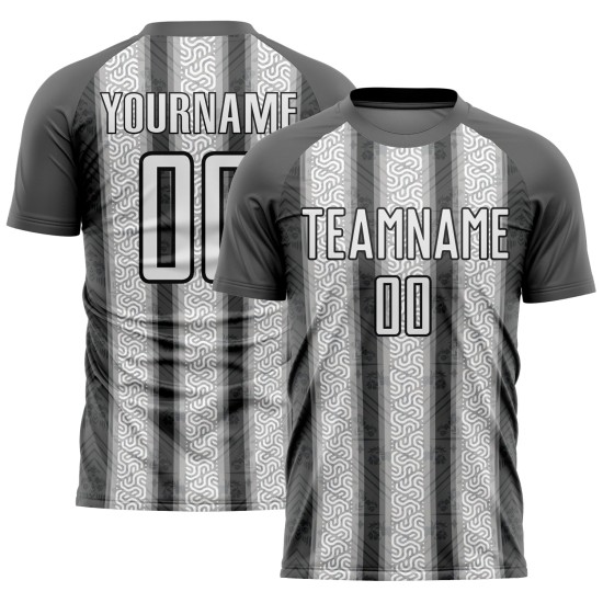 Steel Ethnic Jersey White-Black Gray Stripes Soccer Sublimation Uniform Custom Steel Ethnic Jersey White-Black Gray Stripes Soccer Sublimation Uniform Custom