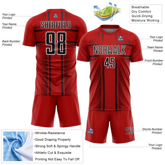Jersey Custom Lines Soccer Sublimation Red Black-White Uniform