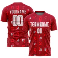 Custom Sublimation Jersey Home Red Uniform White Soccer