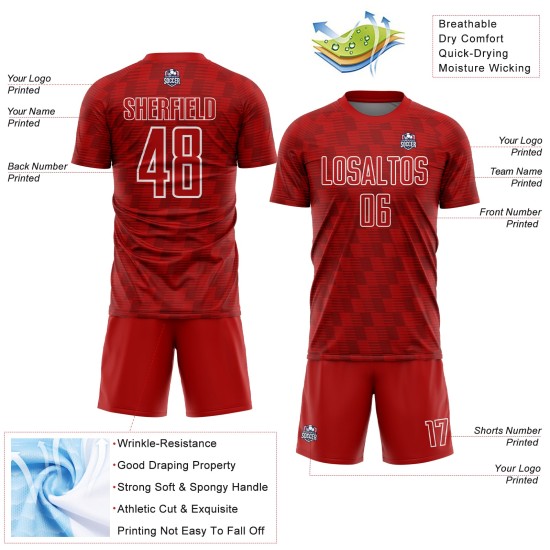 Sublimation Custom White Jersey Red Soccer Uniform Line