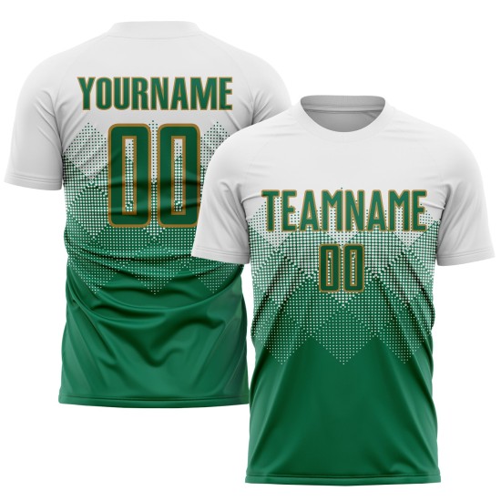 Soccer Green-Old Uniform Sublimation Gold Custom Kelly White Jersey