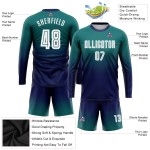 Teal Fade Uniform Sublimation Jersey Fashion Soccer White-Navy Custom Sleeve Long Teal Fade Uniform Sublimation Jersey Fashion Soccer White-Navy Custom Sleeve Long