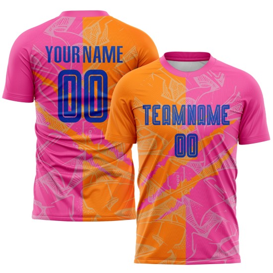 Soccer Uniform Custom Graffiti Orange-Pink Jersey Sublimation Scratch Royal Bay Pattern Soccer Uniform Custom Graffiti Orange-Pink Jersey Sublimation Scratch Royal Bay Pattern