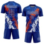 Sublimation Art Dripping Custom Uniform Soccer Splatter Jersey Royal Orange-White Sublimation Art Dripping Custom Uniform Soccer Splatter Jersey Royal Orange-White