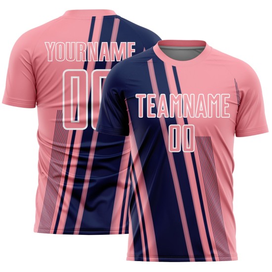 Jersey Pink Soccer Sublimation Lines Sports Uniform Medium Navy-White Custom