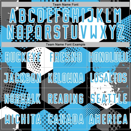 Custom Soccer Jersey Uniform Shape Sublimation Black Geometric Blue-White Sky Custom Soccer Jersey Uniform Shape Sublimation Black Geometric Blue-White Sky