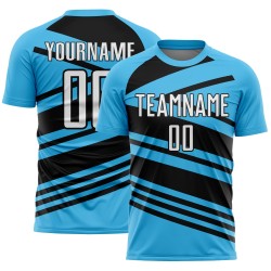 White-Black Sublimation Line Blue Uniform Sky Soccer Jersey Custom