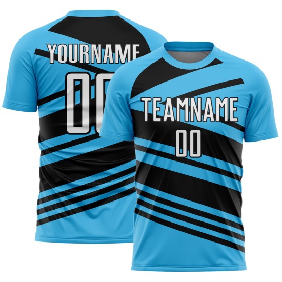 White-Black Sublimation Line Blue Uniform Sky Soccer Jersey Custom White-Black Sublimation Line Blue Uniform Sky Soccer Jersey Custom