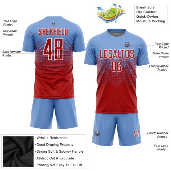 Light Jersey Red-White Custom Blue Uniform Sublimation Soccer Light Jersey Red-White Custom Blue Uniform Sublimation Soccer
