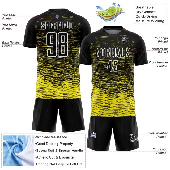 Custom Light Line Uniform Yellow-White Jersey Black Soccer Sublimation