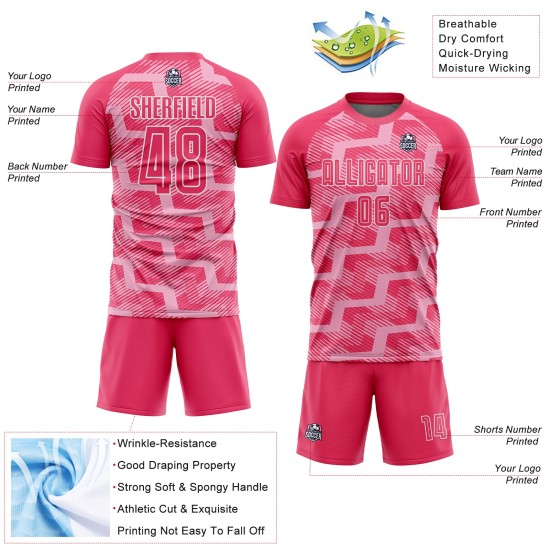 Sublimation Light Soccer Pink Neon Line Custom Uniform Pink-White Jersey Sublimation Light Soccer Pink Neon Line Custom Uniform Pink-White Jersey