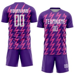 Jersey Shape Purple Sublimation Soccer White-Pink Custom Zigzag Uniform