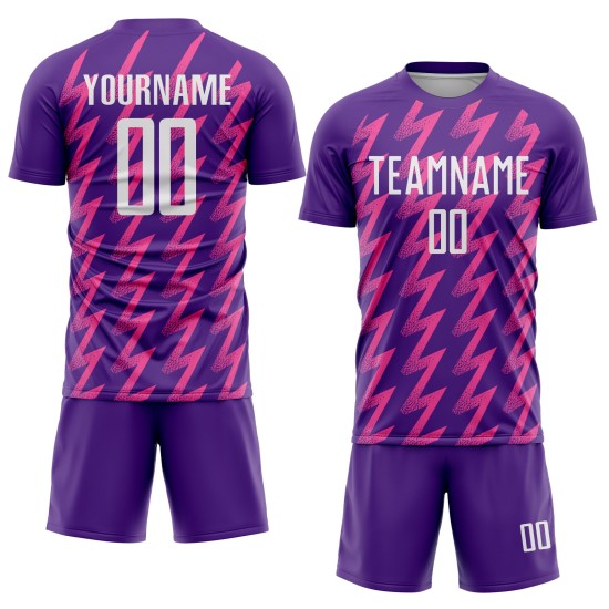 Jersey Shape Purple Sublimation Soccer White-Pink Custom Zigzag Uniform Jersey Shape Purple Sublimation Soccer White-Pink Custom Zigzag Uniform