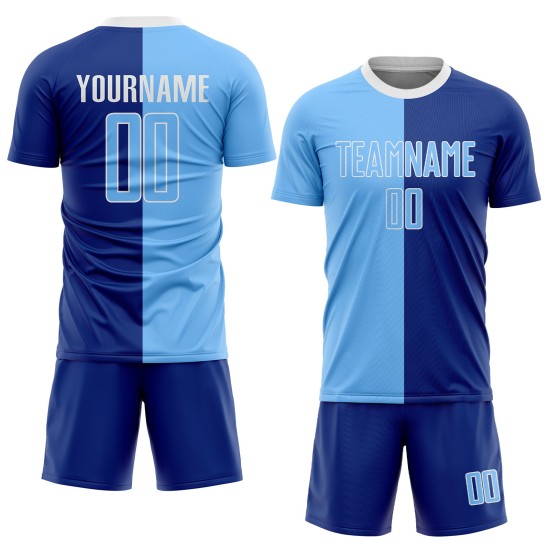 Blue-White Split Custom Sublimation Fashion Uniform Royal Light Jersey Soccer Blue-White Split Custom Sublimation Fashion Uniform Royal Light Jersey Soccer