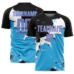 Blue-Pink Sublimation Soccer Uniform Custom Black Spalsh Jersey Sky