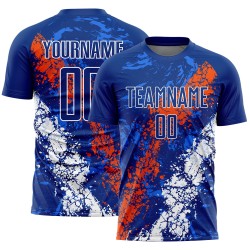 Sublimation Art Dripping Custom Uniform Soccer Splatter Jersey Royal Orange-White