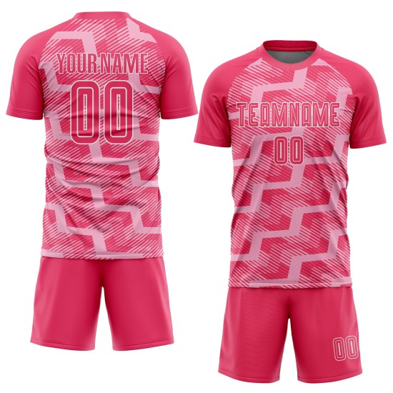 Sublimation Light Soccer Pink Neon Line Custom Uniform Pink-White Jersey Sublimation Light Soccer Pink Neon Line Custom Uniform Pink-White Jersey