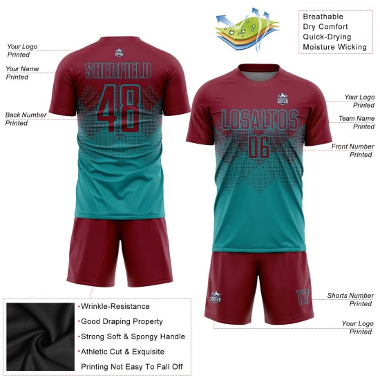 Crimson Sublimation Teal Custom Soccer Jersey Uniform
