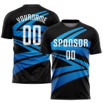 Black Sublimation Jersey White-Light Blue Custom Uniform Soccer Black Sublimation Jersey White-Light Blue Custom Uniform Soccer
