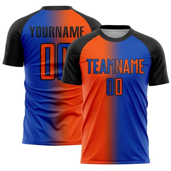 Fashion Soccer Custom Uniform Thunder Sublimation Jersey Gradient Orange-Black Blue