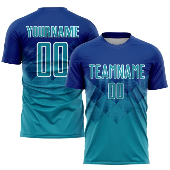 Uniform Teal-White Jersey Sublimation Soccer Custom Royal