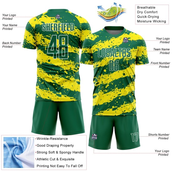 Green Soccer Splash Kelly Yellow-White Sublimation Jersey Light Custom Uniform