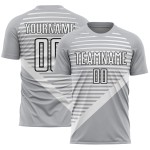 Uniform Custom Jersey White-Black Sublimation Gray Stripes Soccer Uniform Custom Jersey White-Black Sublimation Gray Stripes Soccer