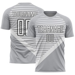 Uniform Custom Jersey White-Black Sublimation Gray Stripes Soccer