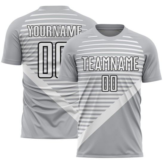 Uniform Custom Jersey White-Black Sublimation Gray Stripes Soccer Uniform Custom Jersey White-Black Sublimation Gray Stripes Soccer