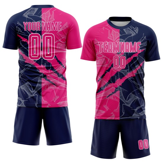 Jersey Custom Sublimation Pink-Navy Hot Pattern Scratch Graffiti Uniform Soccer