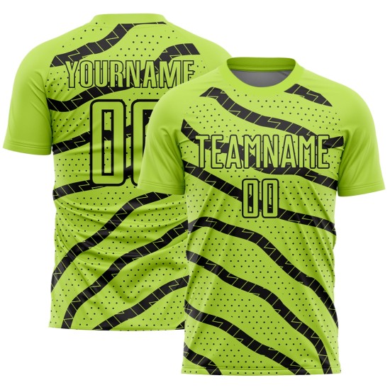 Soccer Uniform Green Black Sublimation Lines And Dots Custom Neon Jersey Soccer Uniform Green Black Sublimation Lines And Dots Custom Neon Jersey