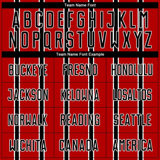 Custom Soccer Stripe Black-White Sublimation Jersey Red Line Uniform Custom Soccer Stripe Black-White Sublimation Jersey Red Line Uniform