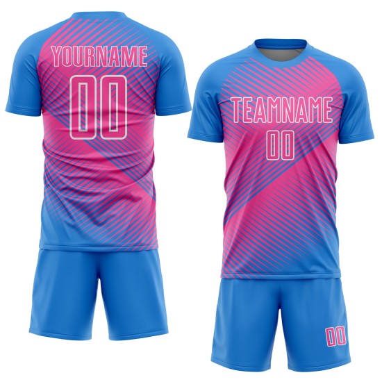 Jersey Line Soccer Custom Sublimation Uniform Pink-White Powder Blue