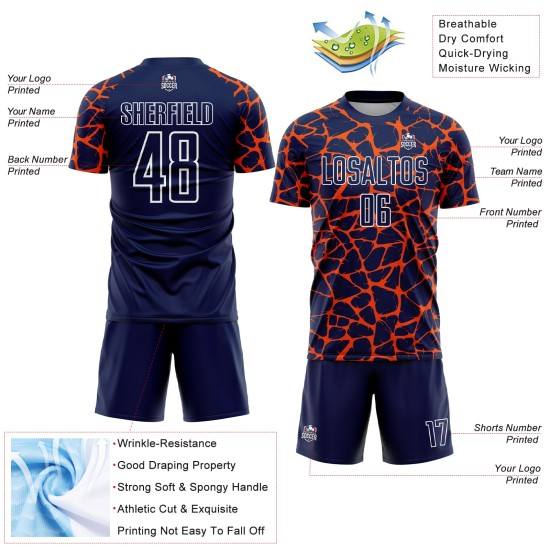 Abstract Soccer Network Jersey Custom Orange-White Splash Navy Sublimation Uniform