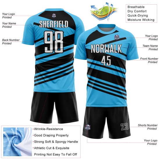 White-Black Sublimation Line Blue Uniform Sky Soccer Jersey Custom White-Black Sublimation Line Blue Uniform Sky Soccer Jersey Custom