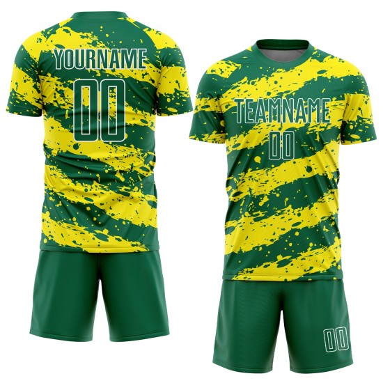 Green Soccer Splash Kelly Yellow-White Sublimation Jersey Light Custom Uniform
