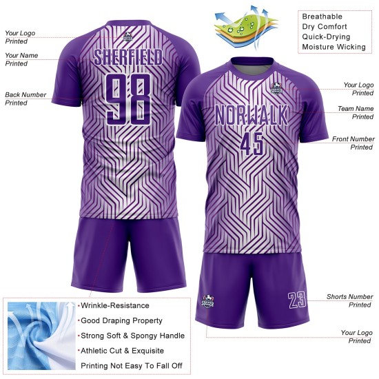 Custom White Lines Sublimation Uniform Jersey Soccer Purple