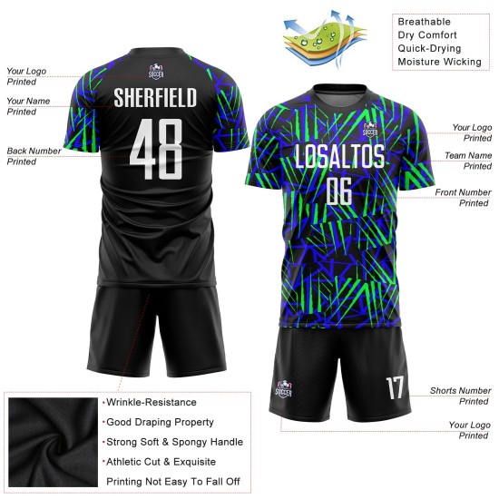 Soccer Custom Jersey Black Sublimation Green White-Neon Uniform Soccer Custom Jersey Black Sublimation Green White-Neon Uniform