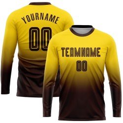 Sleeve Sublimation Brown Jersey Long Custom Fade Fashion Uniform Soccer Gold