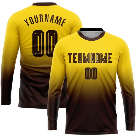 Sleeve Sublimation Brown Jersey Long Custom Fade Fashion Uniform Soccer Gold Sleeve Sublimation Brown Jersey Long Custom Fade Fashion Uniform Soccer Gold