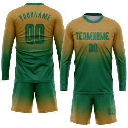 Sleeve Jersey Sublimation Gold Fashion Soccer Fade Kelly Green Old Uniform Long Custom