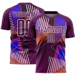 Uniform Purple Shapes Custom Sublimation Geometric White Soccer Jersey