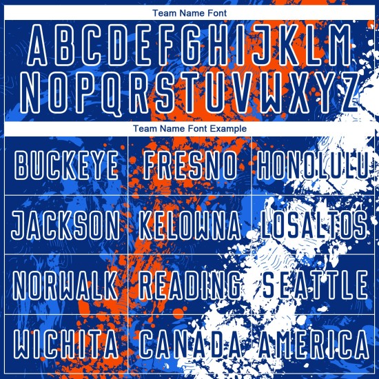 Sublimation Art Dripping Custom Uniform Soccer Splatter Jersey Royal Orange-White Sublimation Art Dripping Custom Uniform Soccer Splatter Jersey Royal Orange-White