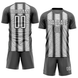 Steel Ethnic Jersey White-Black Gray Stripes Soccer Sublimation Uniform Custom