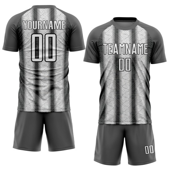 Steel Ethnic Jersey White-Black Gray Stripes Soccer Sublimation Uniform Custom Steel Ethnic Jersey White-Black Gray Stripes Soccer Sublimation Uniform Custom