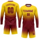 Sleeve Fashion Custom Long Uniform Fade Soccer Sublimation Jersey Crimson Gold Sleeve Fashion Custom Long Uniform Fade Soccer Sublimation Jersey Crimson Gold