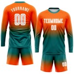 Jersey Fashion Sleeve Long Sublimation Fade White-Teal Orange Soccer Uniform Custom Jersey Fashion Sleeve Long Sublimation Fade White-Teal Orange Soccer Uniform Custom