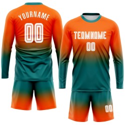 Jersey Fashion Sleeve Long Sublimation Fade White-Teal Orange Soccer Uniform Custom Jersey Fashion Sleeve Long Sublimation Fade White-Teal Orange Soccer Uniform Custom