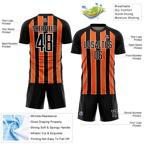 Black Soccer Jersey Uniform Orange-White Custom Line Sublimation