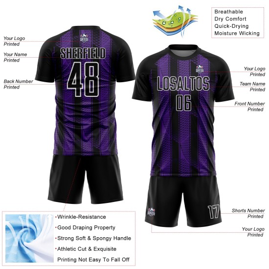 Purple-White Jersey Black Uniform Abstract Sublimation Custom Network Soccer Purple-White Jersey Black Uniform Abstract Sublimation Custom Network Soccer